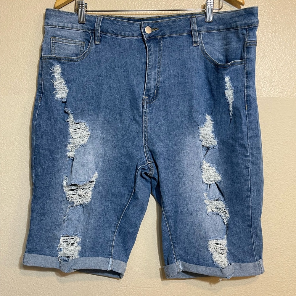 Distressed Blue Denim Jean Shorts 20W